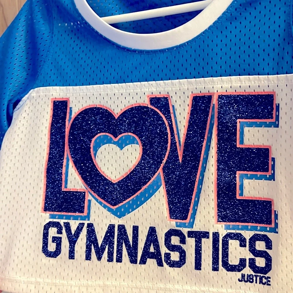 ❤️3/$25 (6) Justice Love Gymnastics Jersey Style Half Shirt